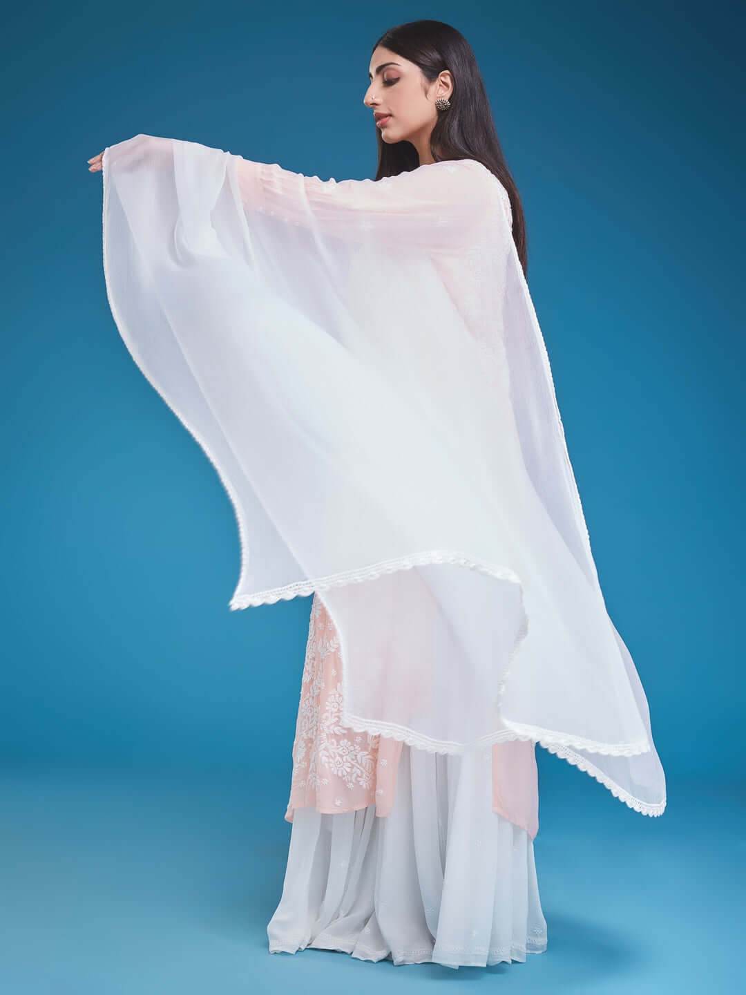 PAARSA Chikankari Chiffon Dupatta - KRI CHIKANKARI